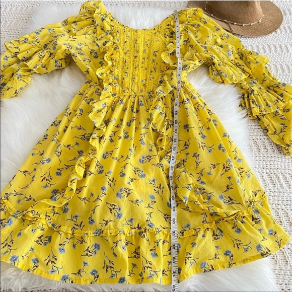 Happy X Nature By Kate Hudson Dress Ditsy Meadow Mini Floral Ruffle Yellow - Picture 13 of 14